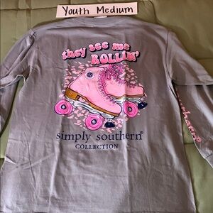 2/$25 Simply Southern Long Sleeve Tee Gray and Pink Roller Skate Design